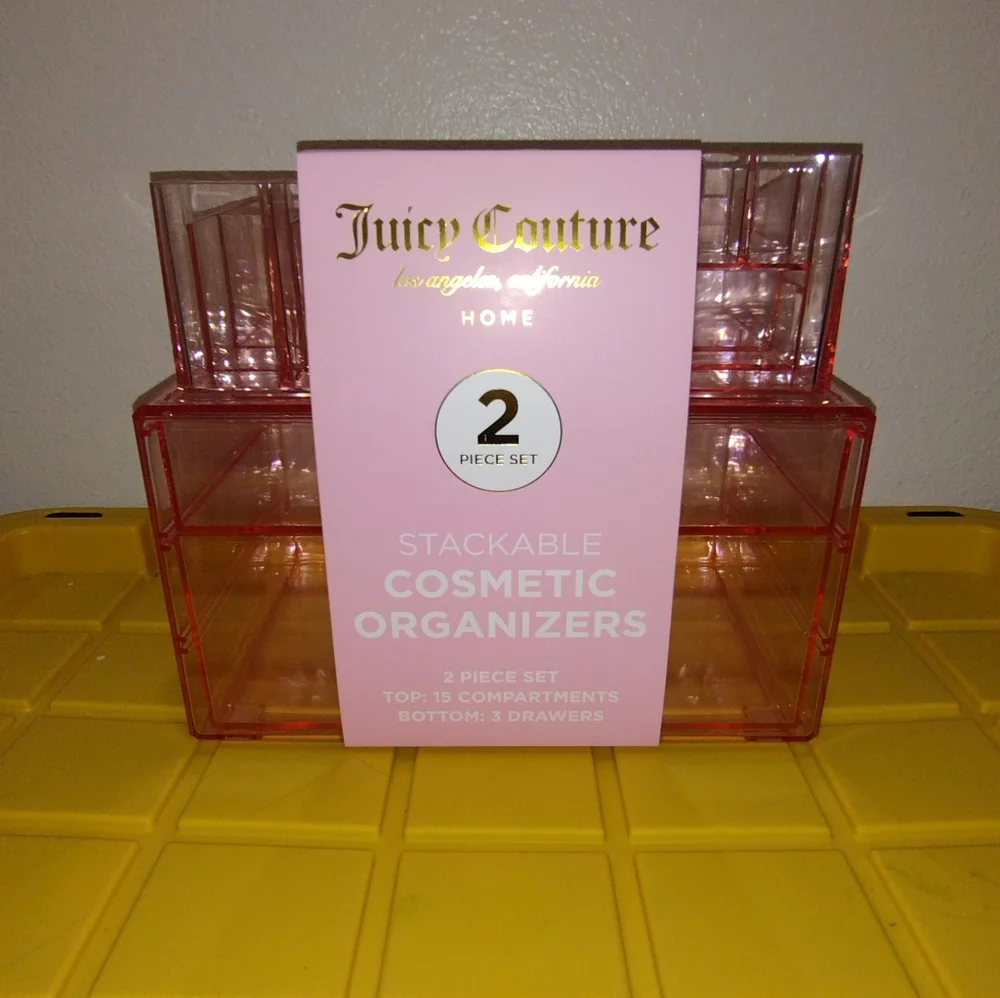 JUICY COUTURE STACKÀBLE COSMETIC ORGANIZERS CLEAR PINK MAKEUP ORGANIZERS NEW